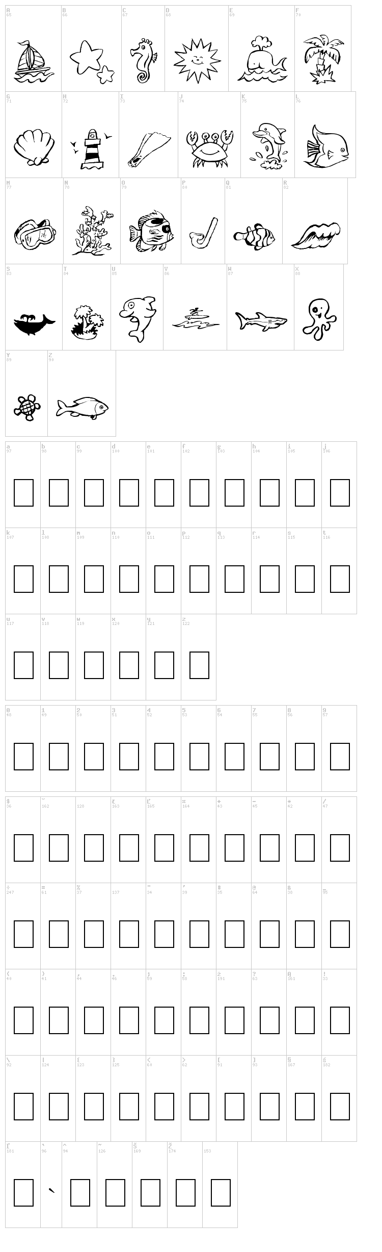 Seaside Things font map